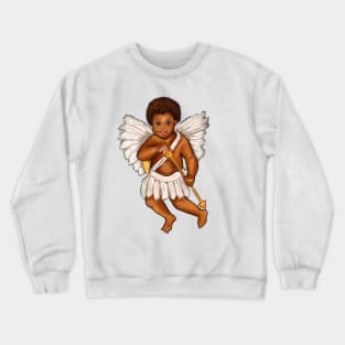 The Best Valentine’s Day Gift ideas 2022, Cupid.... afro baby angel holding an arrow - curly Afro Hair and gold arrow Crewneck Sweatshirt